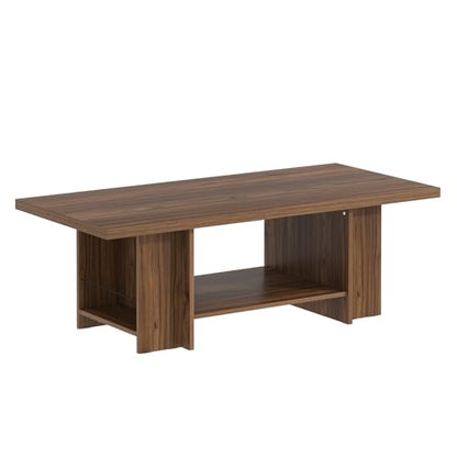 FOLUBAN Coffee Table, Modern Wood Living Room Table with Storage Bottom Shelf & Side Shelves, Rectangle Center Table Cocktail Tea Table for Home Office, Rustic Walnut, 47 Inch - color: Walnut