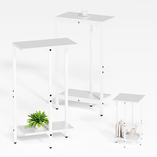Side Tables Set of 2, Sofa Table for Small Spaces, Narrow Side Table with 2-Tier Storage Shelf, Small End Tables for Living Rooms, Bedrooms, and Hallways(White)