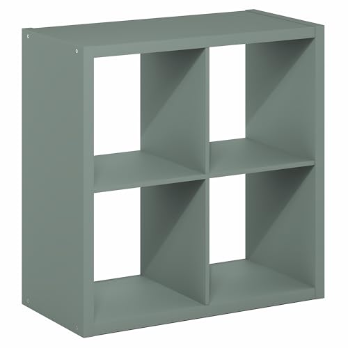 Furinno Cubicle 4-Cube Book Shelf, Extra Thick Frame Bookshelf, Light Grey | 14.6" x 30" x 30", Reversible Bookcase with Open Back, for Living Room, Bedroom, Home Office - color: Sage Green, size: 4-Cube