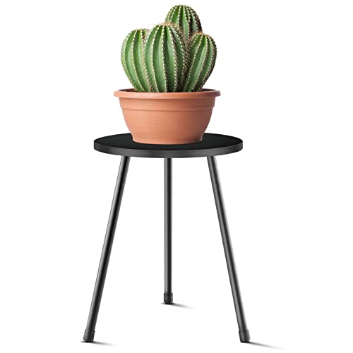 KINNARY Plant Stand Indoor, Mid Century Wood Plant Stand Black Plant Table for Flower Pots, Tall Metal Plant Holder, Modern Home Decor Small Round Side End Table (11.8"x16") - color: Black 11.8"x16"