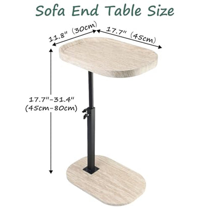 Adjustable C Shaped Side Table, C Table End Tables with Wheels for Sofa, 360° Swivel Sofa Tables for Livingroom,Bedroom,Study and Small Spaces (All White) - color: All White