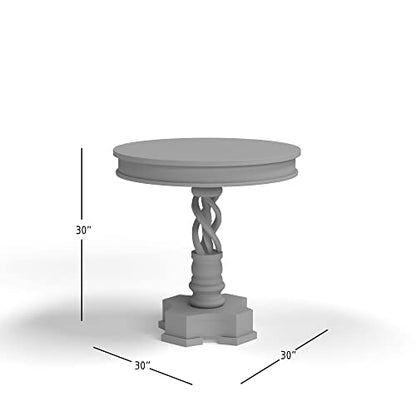 Jofran Global Archive Solid Mango Wood Hand Carved Pedestal Dining Table, Vintage Side Table, 30L X 30W X 30H, Brown