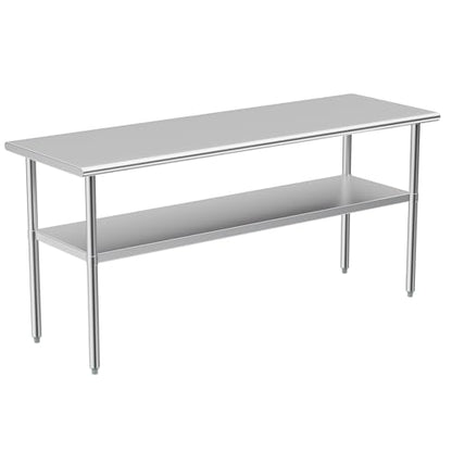 Stainless Steel Table for Prep & Work, 24x70 Inches, Metal Commercial Heavy Duty Table with Adjustable Under Shelf for Restaurant, Home and Hotel - size: 24x70in