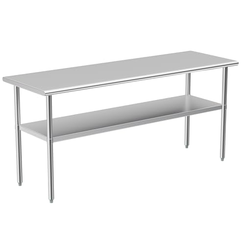 Stainless Steel Table for Prep & Work, 24x70 Inches, Metal Commercial Heavy Duty Table with Adjustable Under Shelf for Restaurant, Home and Hotel - size: 24x70in