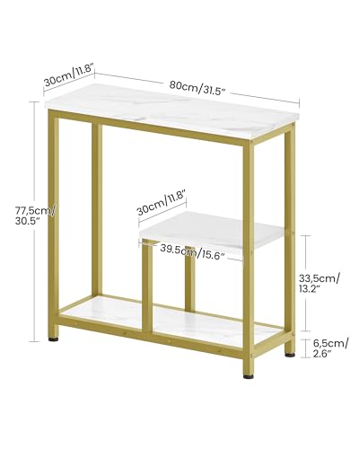 CHOEZON Modern Console Sofa Table 3-Tier Hallway Table Open Storage, Marble Veined Table Top, Metal Frame, for Entryway, Foyer, Marble White and Gold TXG03DJ