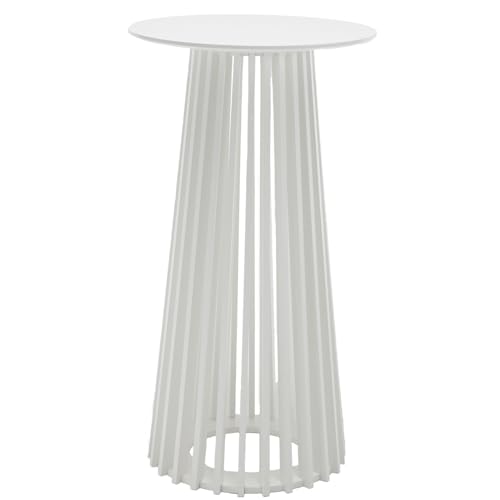 DUOMAY White Round Bar Table, 43.5" High Wood Bar Table with Stylish Geometric Base, Modern Style Cocktail Tables for Parties, Kitchen, Dining Room, Coffee Shop