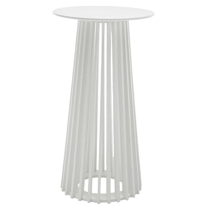 DUOMAY White Round Bar Table, 43.5" High Wood Bar Table with Stylish Geometric Base, Modern Style Cocktail Tables for Parties, Kitchen, Dining Room, Coffee Shop