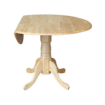 IC International Concepts, 42" Round Dual Drop Leaf Pedestal Dining Table, Solid Real Wood, Sturdy Parawood, Natural - color: Natural