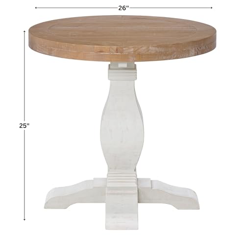 Martin Svensson Home Napa Solid Wood Pedestal End Table, White & Driftwood | Farmhouse Rustic, Pine Wood, Round Side Table, Nightstand, 2" Plank Top, for Living Room or Bedside, 26" W x 26" D x 25" H - color: White and Driftwood