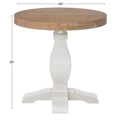 Martin Svensson Home Napa Solid Wood Pedestal End Table, White & Driftwood | Farmhouse Rustic, Pine Wood, Round Side Table, Nightstand, 2" Plank Top, for Living Room or Bedside, 26" W x 26" D x 25" H - color: White and Driftwood