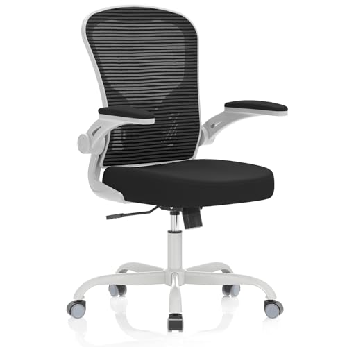 Office Chair, Ergonomic Desk Chairs 330LBS Capacity High Back Mesh Computer Chair with Flip-up Armrests, Comfy Work Chair with Adjustable Lumbar Support - color: Grey Black