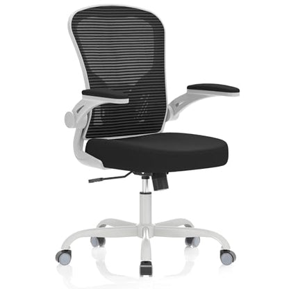 Office Chair, Ergonomic Desk Chairs 330LBS Capacity High Back Mesh Computer Chair with Flip-up Armrests, Comfy Work Chair with Adjustable Lumbar Support - color: Grey Black