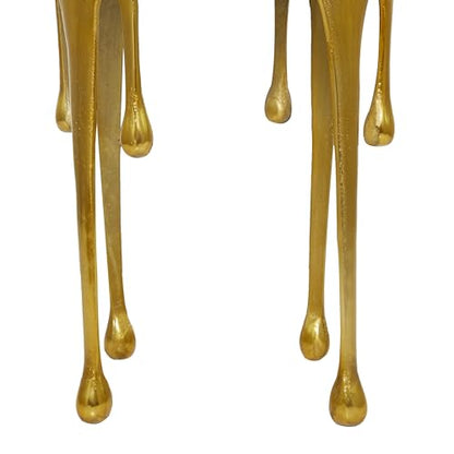 Deco 79 Aluminum Metal Abstract Melting Drip Accent Table with Melting Design and Shaded Glass Top, 16' x 16' x 25', Gold - color: Gold