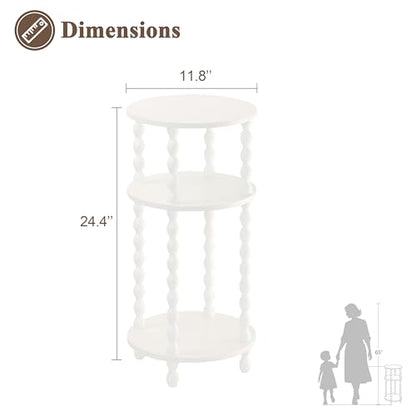 AWASEN Small Round Side Table, White End Table with 3-Tier Open Shelf for Small Spaces, Round Bedside Table Nightstand for Bedroom, Living Room, Office, White - color: White