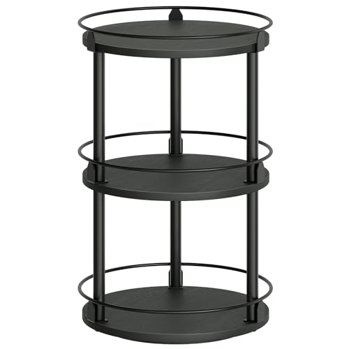 YATINEY 3-Tier Lazy Susan Organizer, Rotating Spice Rack, Spinning Organizer, Industrial Turntable Spice Rack Organizer for Cabinet, Kitchen Countertop, Pantry, Black SR23BK - color: Black, size: 10.2"L x 10.2"W x 18"H