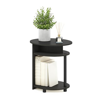 3-Tier Round End Table with Oval Tabletop, Bedside Table with Open Shelf, Night Stand, Side Table, for Bedroom, Living Room, Walnut - color: Walnut/Black, size: 3 Tier, Set of 1
