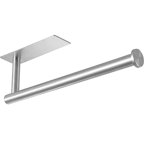theaoo Under Cabinet Paper Towel Holder for Kitchen, Wall Mount, Silver | Adhesive Paper Towel Roll Rack for Bathroom or Kitchen, SUS304 Stainless Steel, Self-Adhesive or Screw Installation - color: Silver