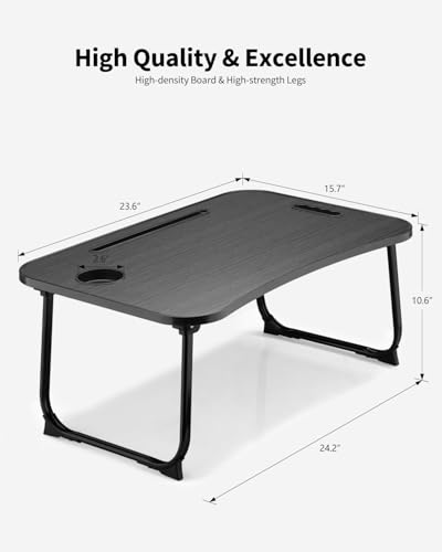 Foldable Lap Desk, Laptop Bed Desk, Portable Lap Table, Laptop Bed Table with Cup Holder & Tablet Slot & Lifting Handle for Working Writing Drawing & Eating - Black - color: Black