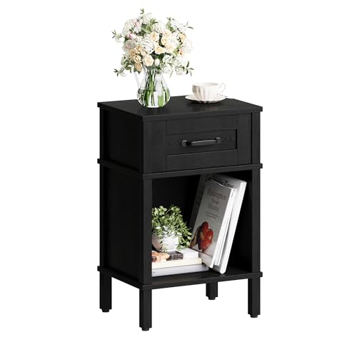 Black Nightstand with Drawers,Small Night Stand,Black Bedside Table | Morden Nightstand,Black Wood Nightstand,Bedside Table with Drawers,Farmhouse End Table,Black Side Tables Bedroom LET512B - color: Black
