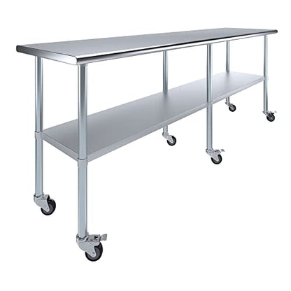 AmGood 96" Long x 24" Deep Stainless Steel Table with Casters - size: 96" Long x 24" Deep
