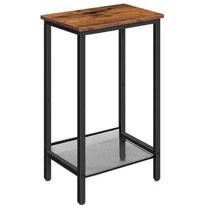 HOOBRO Tall Side Table, Industrial End Telephone Table with Adjustable Mesh Shelves, Small Tall Nightstand for Living Room, Bedroom, Entryway, Office, Rustic Brown and Black BF03DH01 - color: Rustic Brown + Black