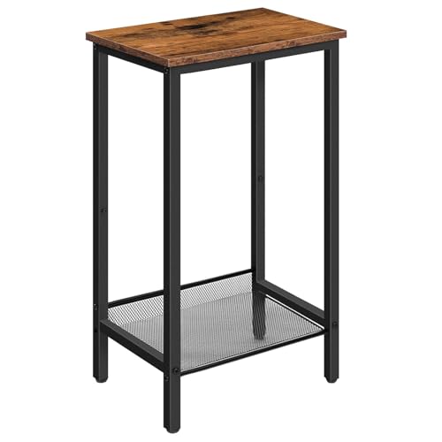 HOOBRO Tall Side Table, Industrial End Telephone Table with Adjustable Mesh Shelves, Small Tall Nightstand for Living Room, Bedroom, Entryway, Office, Rustic Brown and Black BF03DH01 - color: Rustic Brown + Black