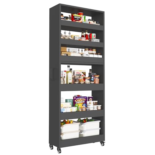 Slim Storage Cart, Lightweight 6 Tier Metal Rolling Utility Kitchen Cart on Wheels, Mobile Storage Shelving Unit Organizer for Bathroom Laundry Office Narrow Places (Black, 10" D) - color: Black, size: 10"D