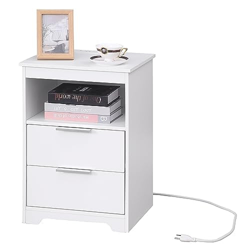 End Table White，with 2 Drawers and Large Storage Space TC02WET - color: White, style: 2 Drawers