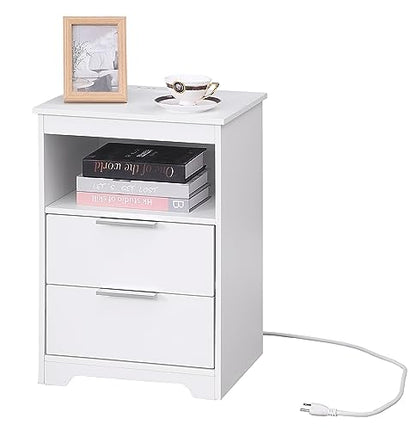 End Table White，with 2 Drawers and Large Storage Space TC02WET - color: White, style: 2 Drawers