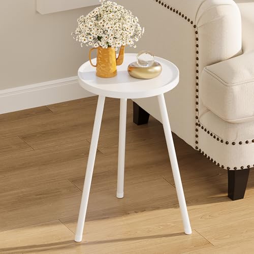 Small Couch Side Table, Drink Table, Mini Round End Table, Coffee Table, Snack Table for Small Spaces, Living Room, Bedroom, Sofa LET520W - color: White, size: 11.8 X 11.8 X 20.8 Inches