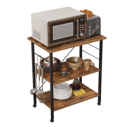 sogesfurniture 3-Tier Kitchen Baker's Rack Utility Shelf Microwave Oven Stand Storage Cart Workstation Shelf 3-Tier Kitchen Utility Cart on Wheels with Storage, Rustic Brown - color: Rustic Brown