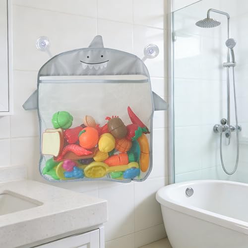 Animal Mesh Bath Toy Organizer with Suction Cups,Bathtub Toy Holder Storage,Bathroom or Shower Caddy Multi-use Net Bags Make Baby Bath Toys Storage Easy - color: Shark
