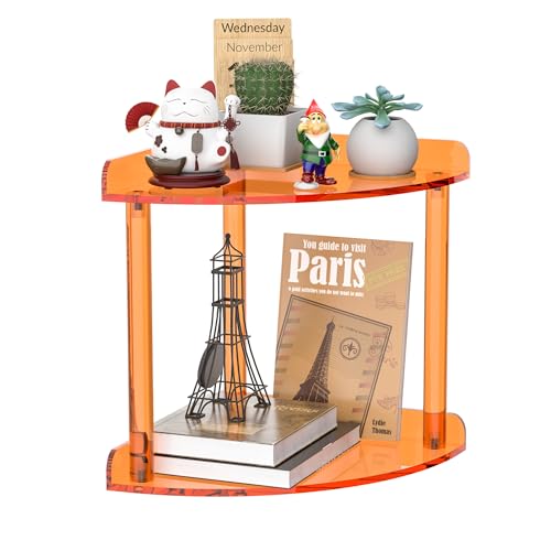 Sezanrpt 2 Tier Acrylic Corner Shelf Organizer Storage 9.5x9.5x8 Inch, Orange Countertop Corner Shelf for Bathroom, Kitchen, Bedroom, Office, Study Room - color: Orange, size: 9.4x9.4x8.3 Inch