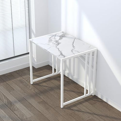 Lutown-Teen 32 inch Folding Small Desk, Writing Gaming Computer Camping Desk for Small Spaces, No Assembly Required Home Office Desk, White Marble - color: White Marble, size: 32 Inch