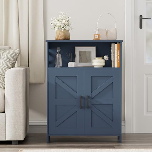 Homhedy Farmhouse Bathroom Storage Cabinet with 2 Doors, Toilet Paper Cabinet with Adjustable Shelf, Small Bathroom Cabinet for Kitchen/Laundry/Living Room, 11.8 x 23.6 x 31.5 Inches, Blue - color: Blue