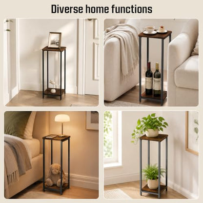 10" Wide Square Drink Table with Adjustable Feet - 2-Tier Small Side Table for Apartments, Balcony & Office | Space-Saving, Lightweight & Multi-Functional (Plants, Books, Drinks, Brown) - color: Brown, size: 2-Tier-10"wide