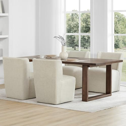 KISLOT Upholstered Dining Chairs Set of 4 with Casters, Wingback Modern Side Armless Deskchair with Rollers for Diningroom Bedroom Livingroom Reading Room, Cream Beige Fabric - color: A Cream Beige Fabric, size: Set of 4