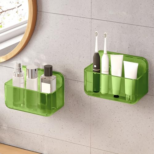 CGBE 2-Pack Cabinet Door Organizer, Self Adhesive Bathroom Shelves, Green | Acrylic Shower Caddy, Wall Mounted Storage, No Drilling, Automatic Draining, For Cabinet Door and Shower Wall - color: Green