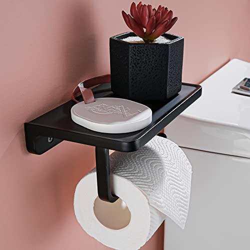 RANDOM Black Toilet Paper Holder with Shelf Rustproof Matte Black Toilet Paper Holder Wall Mount Toilet Paper Roll Holder Solid Metal Toilet Tissue Holder for Bathroom.RD93008-MB - color: B-matte Black