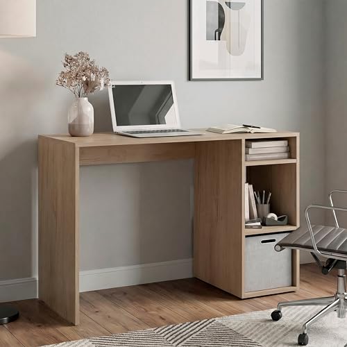 Tuhome Dalia Computer Desk with 3-Tier Open Side Shelves, 40" Small Office Desk for Home Office, Engineered Wood Writing Table with Storage, White