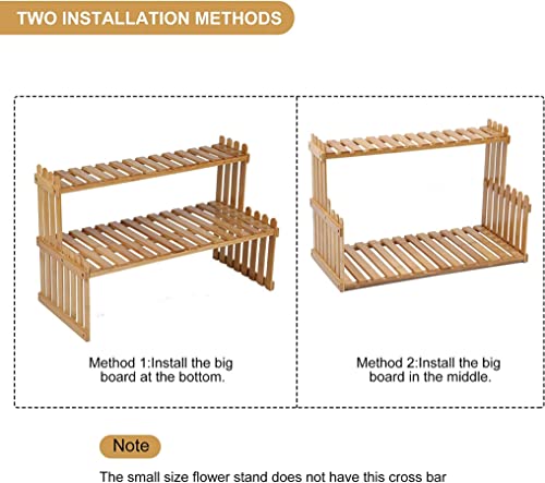 GURECOD 14.6"/18.5" 2 Tiers Bamboo Plant Stand Shelf,Desk Flower Pot Holder,Adjustable Desktop Shelf Display Organizer Ladder Rack for Office Decorate Storage Rack,Kitchen Rack (14.6" Length) - size: 14.6" Length