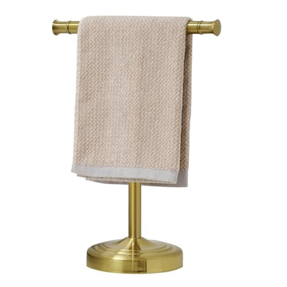 RUMOSE 13 Inch Brushed Gold Towel Stand Hand Towel Holder Bathroom Kitchen Vanity Countertop T-Shape Towel Rack Free Standing Stainless Steel Towel Bar Towel Ring - color: Brushed Gold