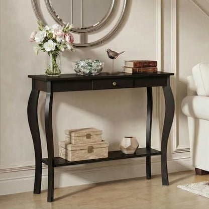 ChooChoo Narrow Console Table with Drawer, Chic Accent Sofa Table, Entryway Table, Black - color: Black, size: 11.8"D x 39.3"W x 31.4"H