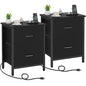 Vagusicc Nightstand Set of 2 with Charging Station, End Table Bedside Table with Power Outlet & USB Ports, Side Table with 2 Fabric Drawers for Bedroom, Living Room, Black - color: Black (2 Pack)