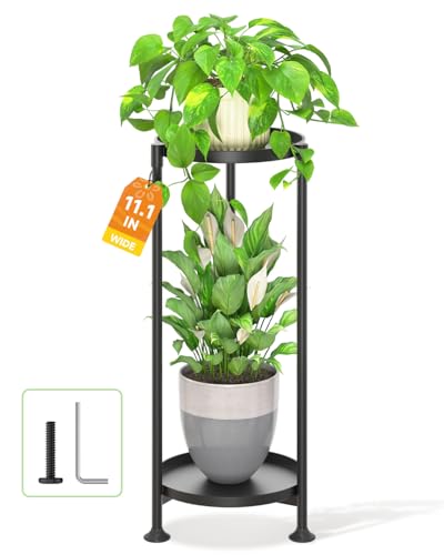 LASZOLA 2 Tier Black Plant Stand Indoor for Large Tall Heavy Duty Flower Planter, Metal Vertical Multi Level Rack for Narrow Floor Corner, Sturdy Round Holder Organizer, Modern, Mid Century, Farmhouse - color: Graphite Black, size: 2 Tier
