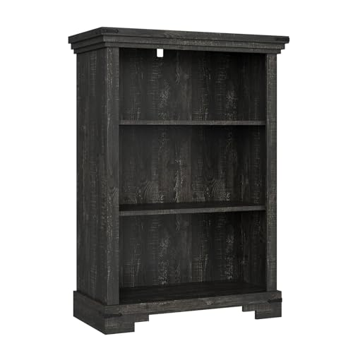 3-Tier Farmhouse Bookshelf, Book Shelf with Open Storage & One Adjustable Shelf, 9.8" D x 26" W x 38" H, Wooden Bookshelf for Study Room, Living Room, Kitchen, Bedroom (Black) - color: Black
