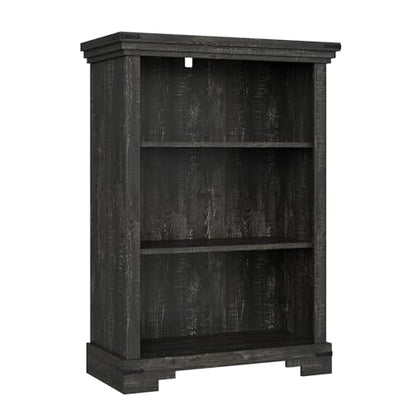 3-Tier Farmhouse Bookshelf, Book Shelf with Open Storage & One Adjustable Shelf, 9.8" D x 26" W x 38" H, Wooden Bookshelf for Study Room, Living Room, Kitchen, Bedroom (Black) - color: Black