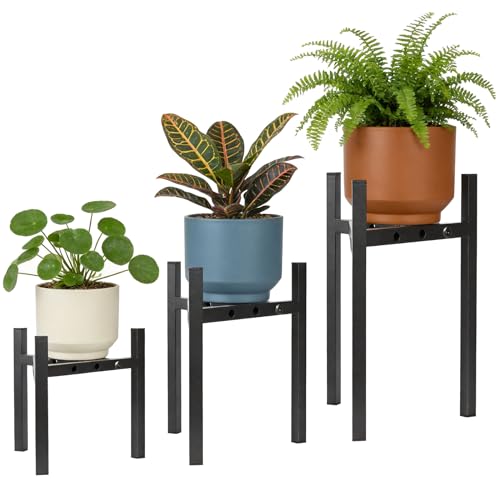 3-Pack Metal Plant Stands Indoor, Adjustable Flower Pot Holder Set, Modern Plant Shelf for Living Room Balcony Patio Office Corner (Fits 8-12 Inch Pots)
