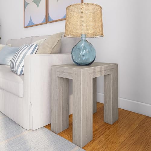 Plank+Beam Modern Rectangular Side Table, Slim Side Table for Living Room, Narrow Nightstand for Small Spaces, Wood End Table for Bedroom, Seashell Wirebrush - color: Seashell Wirebrush, size: 25 Inch Rectangular Table without Shelf