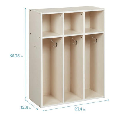 ECR4Kids Streamline 3-Section Toddler Coat Locker with Cubby Storage, Kids Furniture, White Wash - color: White Wash